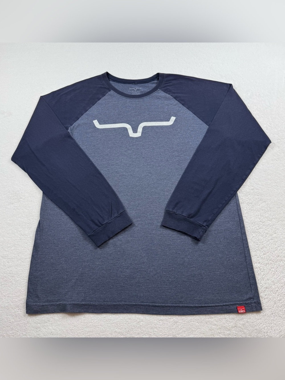 Kimes Ranch T-shirt men’s size large gray/blue horns logo long sleeve crew neck